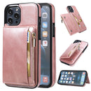 Zipper Wallet Bag PU Back Cover Shockrpoof Phone Case with Holder & Card Slots & Wallet For iPhone 13 Pro(Pink)