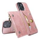Zipper Wallet Bag PU Back Cover Shockrpoof Phone Case with Holder & Card Slots & Wallet For iPhone 13 Pro(Pink)