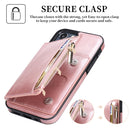 Zipper Wallet Bag PU Back Cover Shockrpoof Phone Case with Holder & Card Slots & Wallet For iPhone 13 Pro Max(Pink)