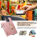 Zipper Wallet Bag PU Back Cover Shockrpoof Phone Case with Holder & Card Slots & Wallet For iPhone 13 Pro Max(Pink)