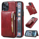 Zipper Wallet Bag PU Back Cover Shockrpoof Phone Case with Holder & Card Slots & Wallet For iPhone 13 Pro Max(Red)