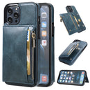 Zipper Wallet Bag PU Back Cover Shockrpoof Phone Case with Holder & Card Slots & Wallet For iPhone 13 Pro Max(Blue)