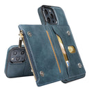 Zipper Wallet Bag PU Back Cover Shockrpoof Phone Case with Holder & Card Slots & Wallet For iPhone 13 Pro Max(Blue)