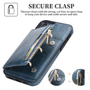 Zipper Wallet Bag PU Back Cover Shockrpoof Phone Case with Holder & Card Slots & Wallet For iPhone 13 Pro Max(Blue)