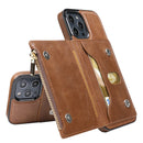 Zipper Wallet Bag PU Back Cover Shockrpoof Phone Case with Holder & Card Slots & Wallet For iPhone 13 Pro Max(Brown)