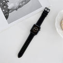 Oil Edge Bright Surface Leather Watch Band For Apple Watch Series 7 41mm / 6&SE&5&4 40mm / 3&2&1 38mm(Black)