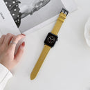 Oil Edge Bright Surface Leather Watch Band For Apple Watch Series 7 45mm / 6&SE&5&4 44mm / 3&2&1 42mm(Yellow)