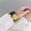 Oil Edge Bright Surface Leather Watch Band For Apple Watch Series 7 45mm / 6&SE&5&4 44mm / 3&2&1 42mm(Yellow)