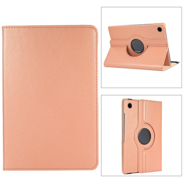 For Samsung Galaxy Tab A8 360 Degree Rotation Litchi Texture Tablet Leather Case with Holder(Rose Gold)