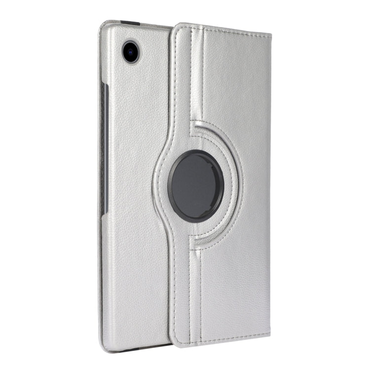 For Samsung Galaxy Tab A8 360 Degree Rotation Litchi Texture Tablet Leather Case with Holder(Silver)
