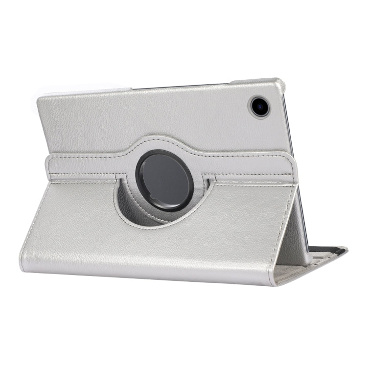 For Samsung Galaxy Tab A8 360 Degree Rotation Litchi Texture Tablet Leather Case with Holder(Silver)