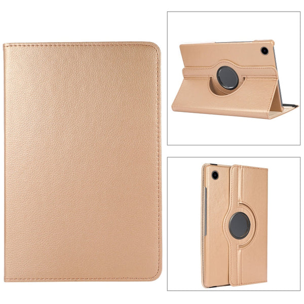 For Samsung Galaxy Tab A8 360 Degree Rotation Litchi Texture Tablet Leather Case with Holder(Gold)