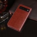 For Google Pixel 6 idewei Crazy Horse Texture Leather Phone Case with Holder & Card Slots & Wallet(Yellow)