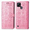 For OPPO Realme C21Y Cat and Dog Embossed Horizontal Flip Phone Leather Case with Holder & Card Slot & Wallet & Lanyard(Pink)