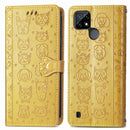 For OPPO Realme C21Y Cat and Dog Embossed Horizontal Flip Phone Leather Case with Holder & Card Slot & Wallet & Lanyard(Yellow)
