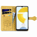 For OPPO Realme C21Y Cat and Dog Embossed Horizontal Flip Phone Leather Case with Holder & Card Slot & Wallet & Lanyard(Yellow)