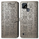 For OPPO Realme C21Y Cat and Dog Embossed Horizontal Flip Phone Leather Case with Holder & Card Slot & Wallet & Lanyard(Grey)