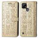 For OPPO Realme C21Y Cat and Dog Embossed Horizontal Flip Phone Leather Case with Holder & Card Slot & Wallet & Lanyard(Gold)