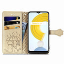 For OPPO Realme C21Y Cat and Dog Embossed Horizontal Flip Phone Leather Case with Holder & Card Slot & Wallet & Lanyard(Gold)