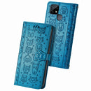 For OPPO Realme C21Y Cat and Dog Embossed Horizontal Flip Phone Leather Case with Holder & Card Slot & Wallet & Lanyard(Blue)