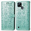 For OPPO Realme C21Y Cat and Dog Embossed Horizontal Flip Phone Leather Case with Holder & Card Slot & Wallet & Lanyard(Green)