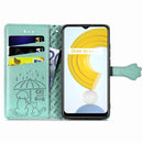 For OPPO Realme C21Y Cat and Dog Embossed Horizontal Flip Phone Leather Case with Holder & Card Slot & Wallet & Lanyard(Green)