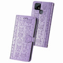 For OPPO Realme C21Y Cat and Dog Embossed Horizontal Flip Phone Leather Case with Holder & Card Slot & Wallet & Lanyard(Purple)