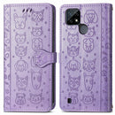 For OPPO Realme C21Y Cat and Dog Embossed Horizontal Flip Phone Leather Case with Holder & Card Slot & Wallet & Lanyard(Purple)