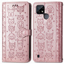 For OPPO Realme C21Y Cat and Dog Embossed Horizontal Flip Phone Leather Case with Holder & Card Slot & Wallet & Lanyard(Rose Gold)