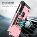 For Motorola One Macro / Moto G8 Plus Magnetic Armor Shockproof TPU + PC Phone Case with Metal Ring Holder(Rose Gold)