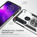 For Motorola One Macro / Moto G8 Plus Magnetic Armor Shockproof TPU + PC Phone Case with Metal Ring Holder(Silver)