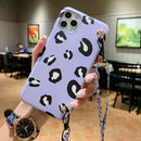Leopard Crossbody Shockproof TPU Phone Case with Lanyard For iPhone 13 Pro(Purple)