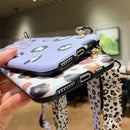 Leopard Crossbody Shockproof TPU Phone Case with Lanyard For iPhone 13 Pro(Purple)