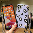 Leopard Crossbody Shockproof TPU Phone Case with Lanyard For iPhone 13 Pro(Purple)