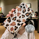 For iPhone 13 Pro Max Leopard Crossbody Shockproof TPU Phone Case with Lanyard (White)