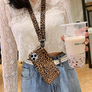 For iPhone 13 Pro Max Leopard Crossbody Shockproof TPU Phone Case with Lanyard (Brown)