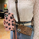For iPhone 13 Pro Max Leopard Crossbody Shockproof TPU Phone Case with Lanyard (Brown)