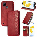 For OPPO Realme C21Y Cubic Grid Pressed Horizontal Flip Magnetic Leather Case with Holder & Card Slots & Wallet(Red)