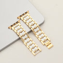 Big Diamond Three-bead Steel Strap Watch Band For Apple Watch Series 7 41mm / 6&SE&5&4 40mm / 3&2&1 38mm(Gold+White)