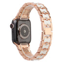 Big Diamond Three-bead Steel Strap Watch Band For Apple Watch Series 7 41mm / 6&SE&5&4 40mm / 3&2&1 38mm(Rose Gold+White)
