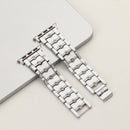 Big Diamond Three-bead Steel Strap Watch Band For Apple Watch Series 7 41mm / 6&SE&5&4 40mm / 3&2&1 38mm(Silver+White)