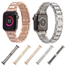 Big Diamond Three-bead Steel Strap Watch Band For Apple Watch Series 7 41mm / 6&SE&5&4 40mm / 3&2&1 38mm(Rose Gold+White)