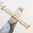 Big Diamond Three-bead Steel Strap Watch Band For Apple Watch Series 7 45mm / 6&SE&5&4 44mm / 3&2&1 42mm(Gold+White)