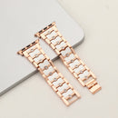 Big Diamond Three-bead Steel Strap Watch Band For Apple Watch Series 7 45mm / 6&SE&5&4 44mm / 3&2&1 42mm(Rose Gold+White)