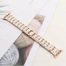 Big Diamond Three-bead Steel Strap Watch Band For Apple Watch Series 7 45mm / 6&SE&5&4 44mm / 3&2&1 42mm(Rose Gold+White)