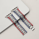 Five-beads Flag Style Steel Strap Watch Band For Apple Watch Series 7 41mm / 6&SE&5&4 40mm / 3&2&1 38mm(Red Blue Silver)