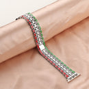 Five-beads Flag Style Steel Strap Watch Band For Apple Watch Series 7 41mm / 6&SE&5&4 40mm / 3&2&1 38mm(Red Green Silver)