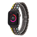 Five-beads Flag Style Steel Strap Watch Band For Apple Watch Series 7 41mm / 6&SE&5&4 40mm / 3&2&1 38mm(Yellow Blue Black)