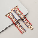 Five-beads Flag Style Steel Strap Watch Band For Apple Watch Series 7 45mm / 6&SE&5&4 44mm / 3&2&1 42mm(Red Blue Rose Gold)