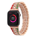 Five-beads Flag Style Steel Strap Watch Band For Apple Watch Series 7 45mm / 6&SE&5&4 44mm / 3&2&1 42mm(Red Green Rose Gold)